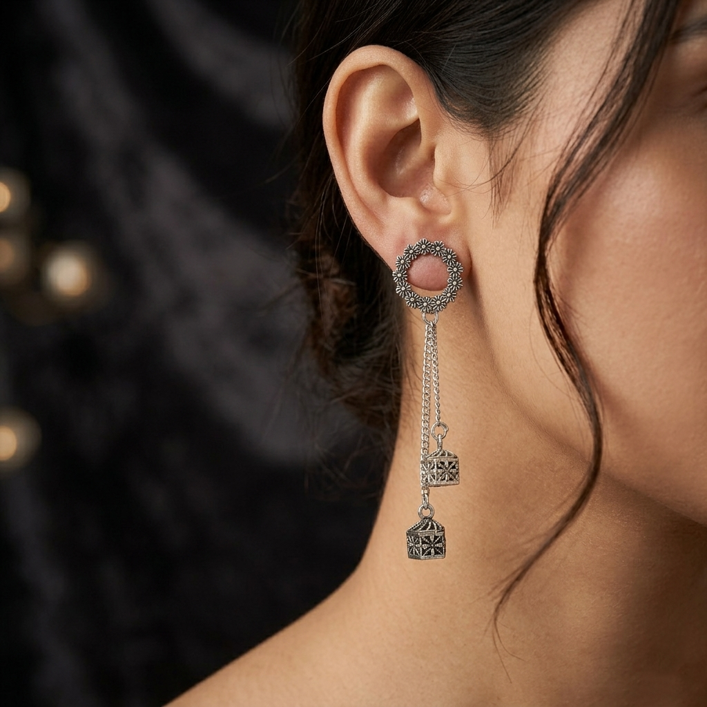 JewelMaze Oxidised Plated Kashmiri Style Earrings