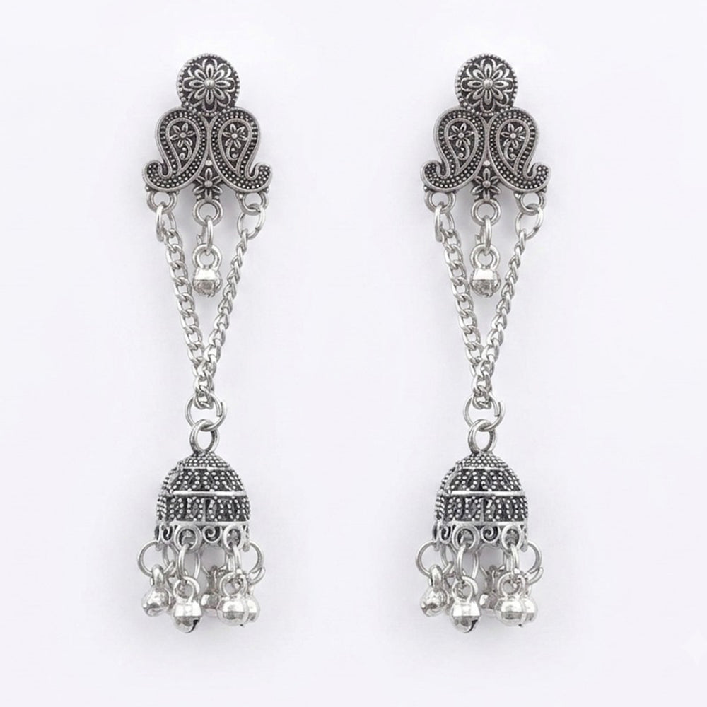 JewelMaze Oxidised Plated Ghungroo Jhumki Earrings