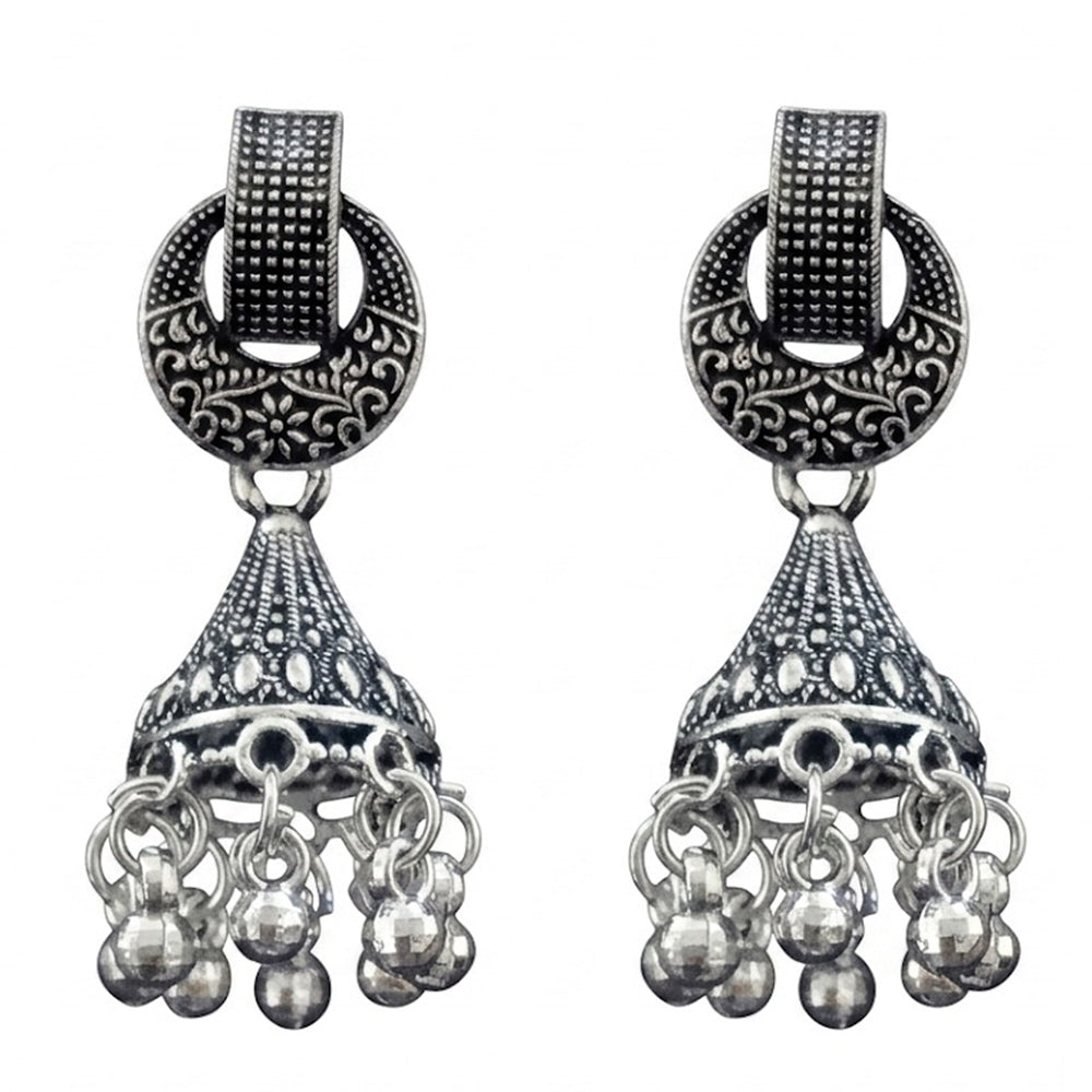 JewelMaze Oxidised Plated Pearl Jhumki Earrings