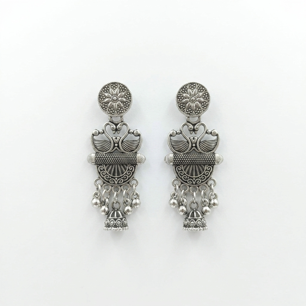 JewelMaze Oxidised Plated Pearl Jhumki Earrings