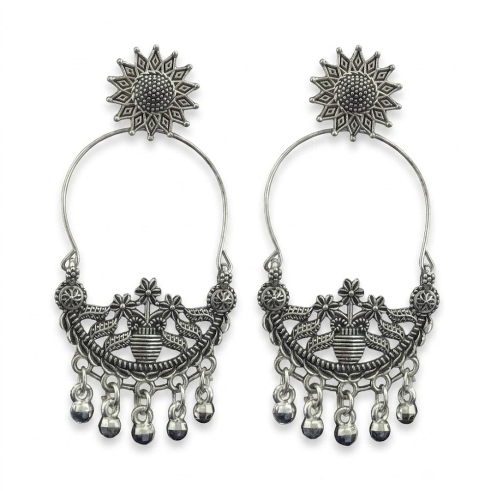 JewelMaze Oxidised Plated Pearl Dangler Earrings