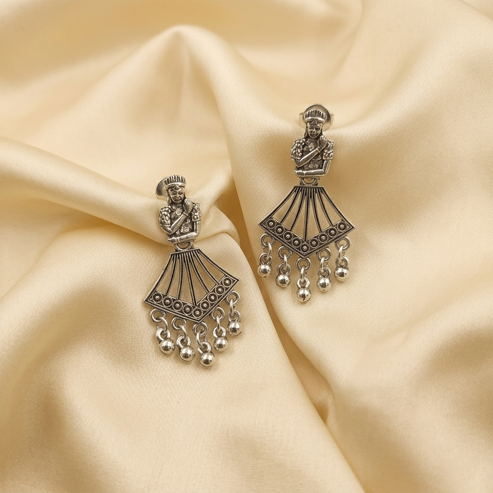 JewelMaze Oxidised Plated Pearl Dangler Earrings 