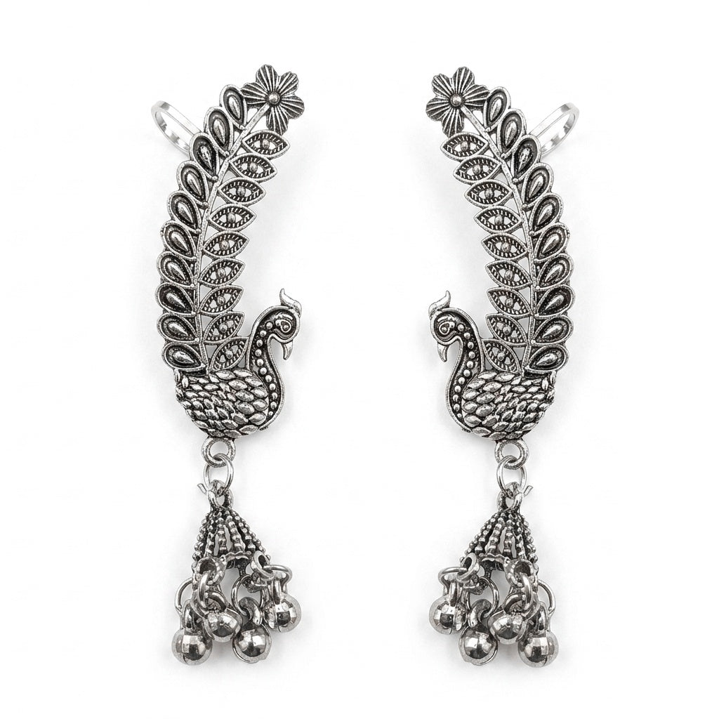 JewelMaze Oxidised Plated Peacock Ear Cuff For Women And Girls