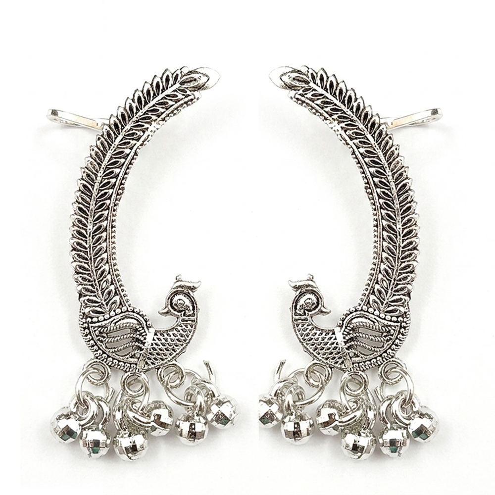 JewelMaze Oxidised Plated Peacock Ear Cuff For Women And Girls