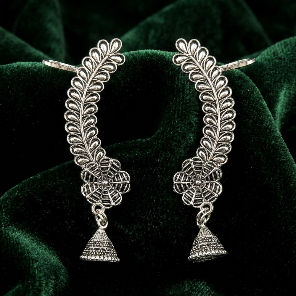 JewelMaze Oxidised Plated Floral Jhumki Ear Cuff For Women And Girls
