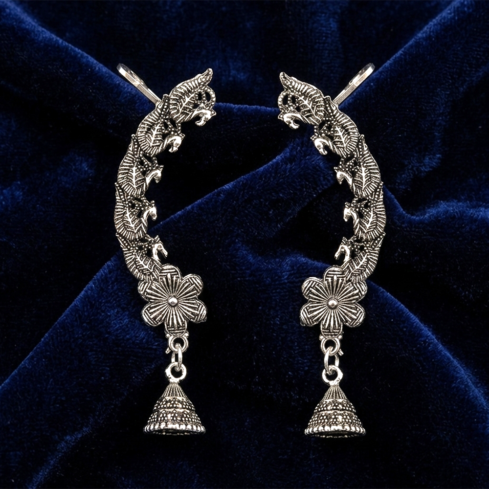 JewelMaze Oxidised Plated Peacock And flower Ear Cuff For Women And Girls