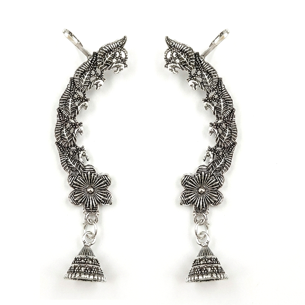 JewelMaze Oxidised Plated Peacock And flower Ear Cuff For Women And Girls