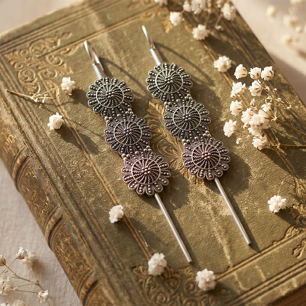 JewelMaze  Oxidised Plated Floral Earcuff