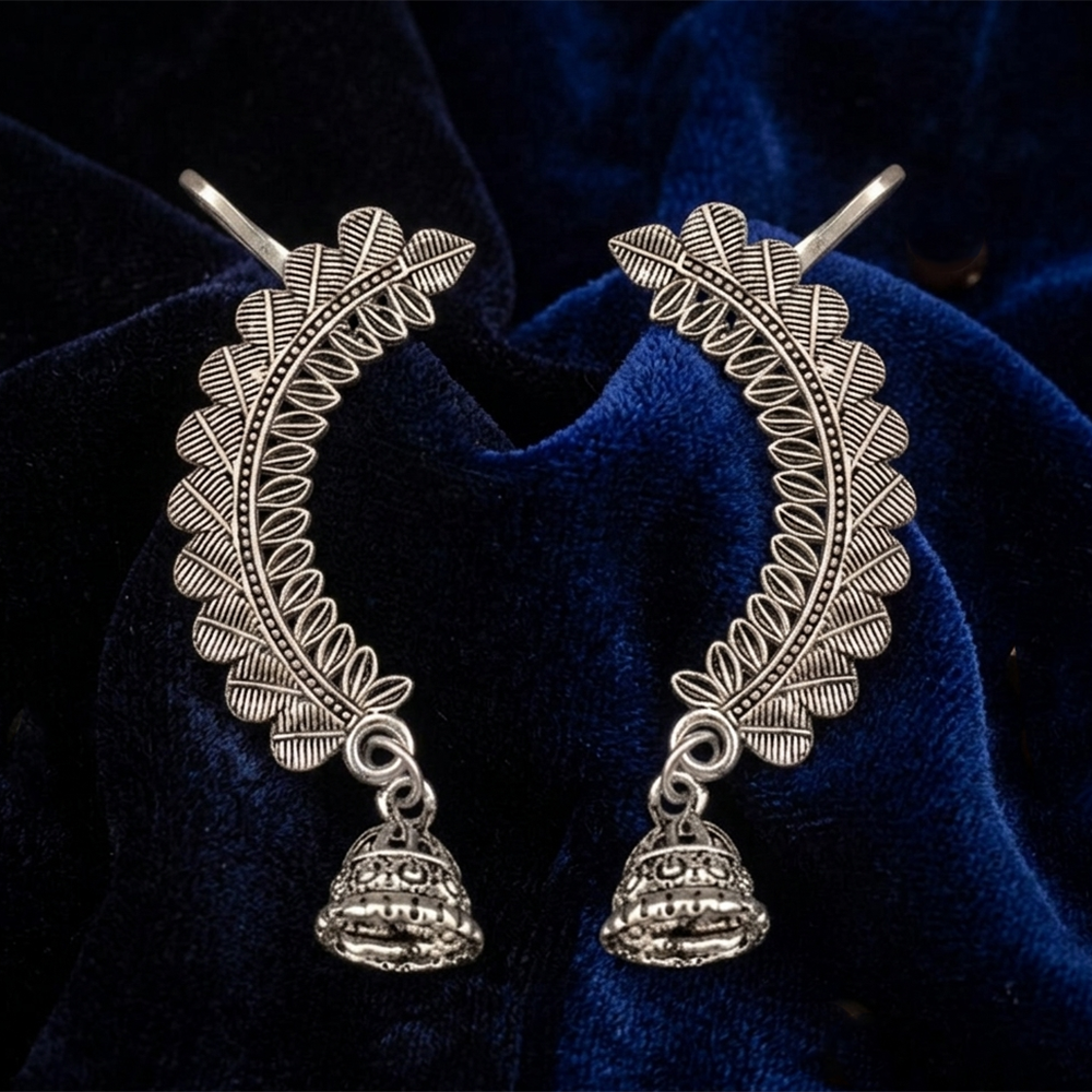 JewelMaze Oxidised Plated Leaf Design Ear Cuff For Women And Girls
