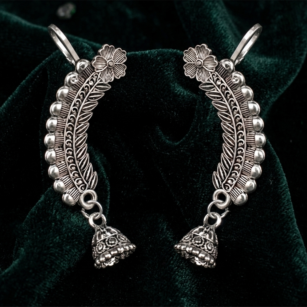 JewelMaze Oxidised Plated Floral Ear Cuff For Women And Girls