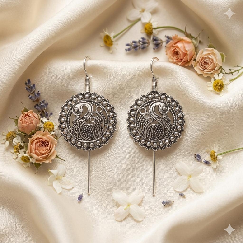 JewelMaze  Oxidised Plated Peacock Earcuff