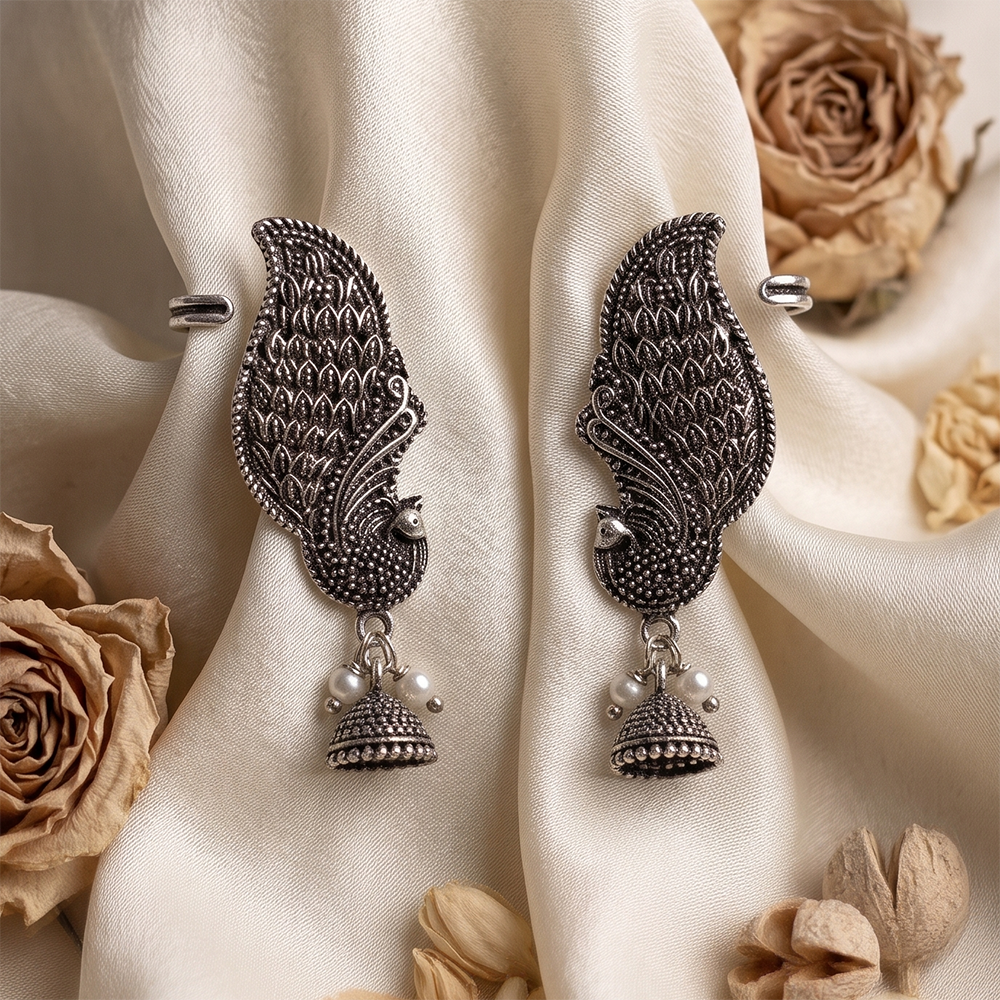 JewelMaze  Oxidised Plated Peacock Earcuff