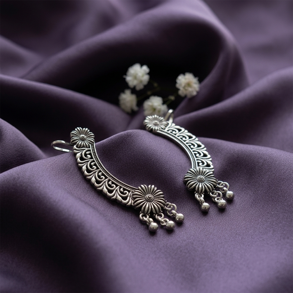JewelMaze  Ethnic Oxidised Ear Cuff Earring for Women