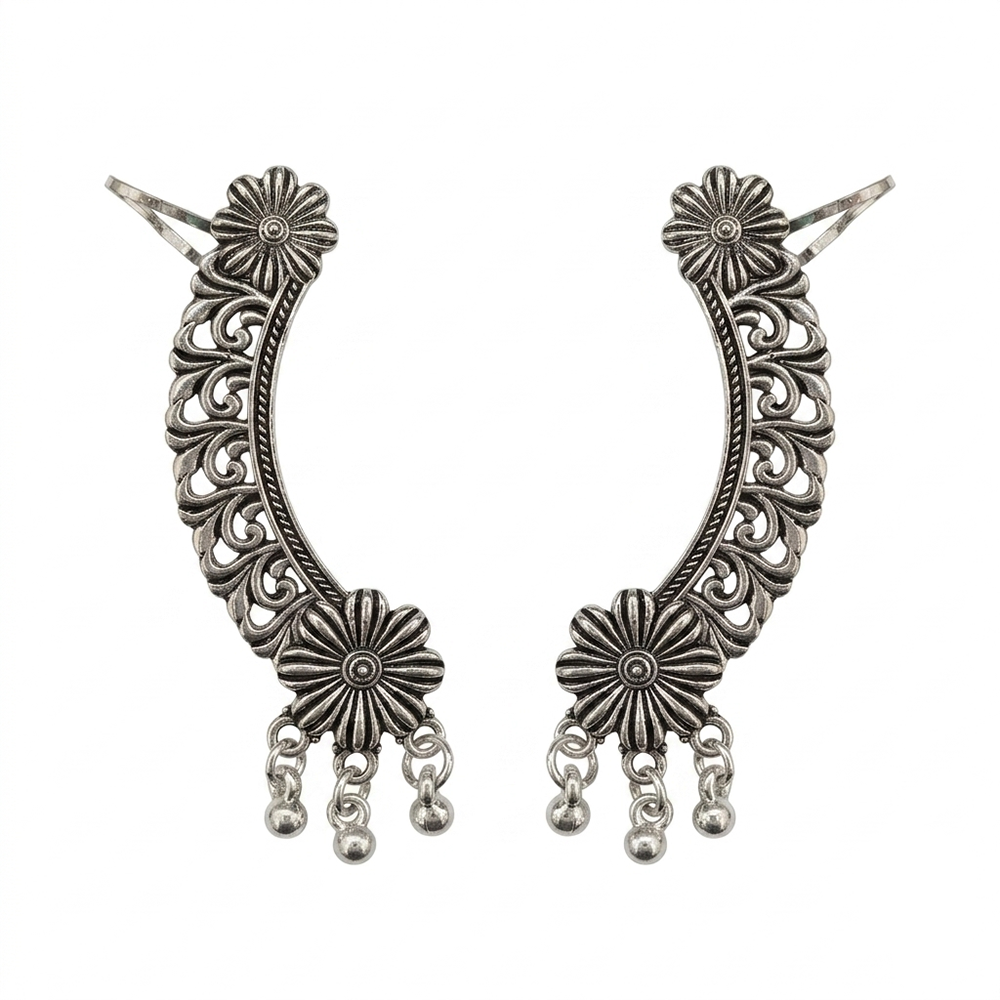 JewelMaze  Ethnic Oxidised Ear Cuff Earring for Women