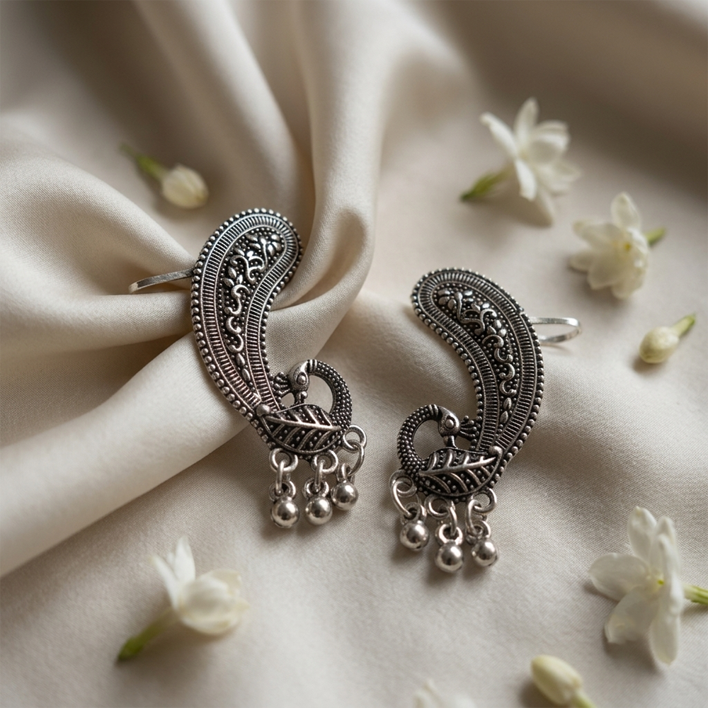 JewelMaze  Ethnic Oxidised Ear Cuff Earring for Women