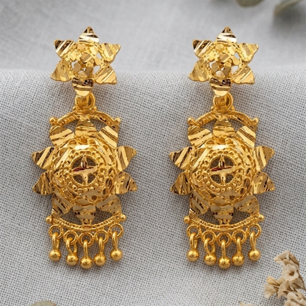 JewelMaze Gold Plated Traditional Small Dangler Earrings