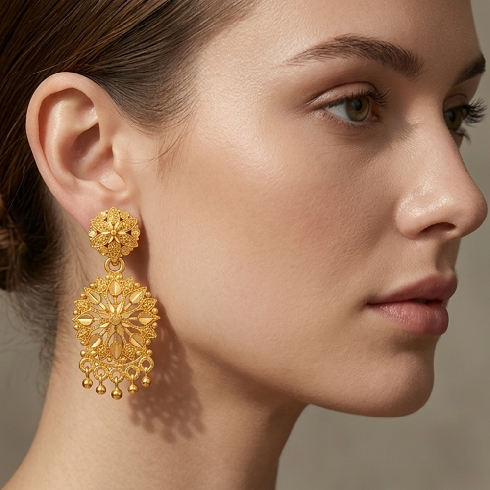 JewelMaze Gold Plated Traditional Small Dangler Earrings