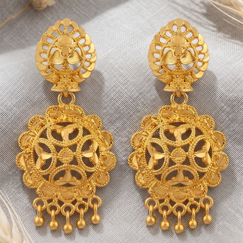 JewelMaze Gold Plated Traditional Small Dangler Earrings