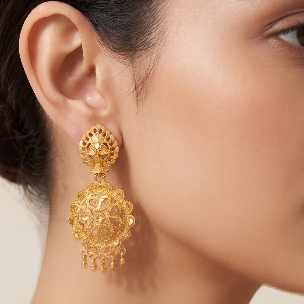 JewelMaze Gold Plated Traditional Small Dangler Earrings