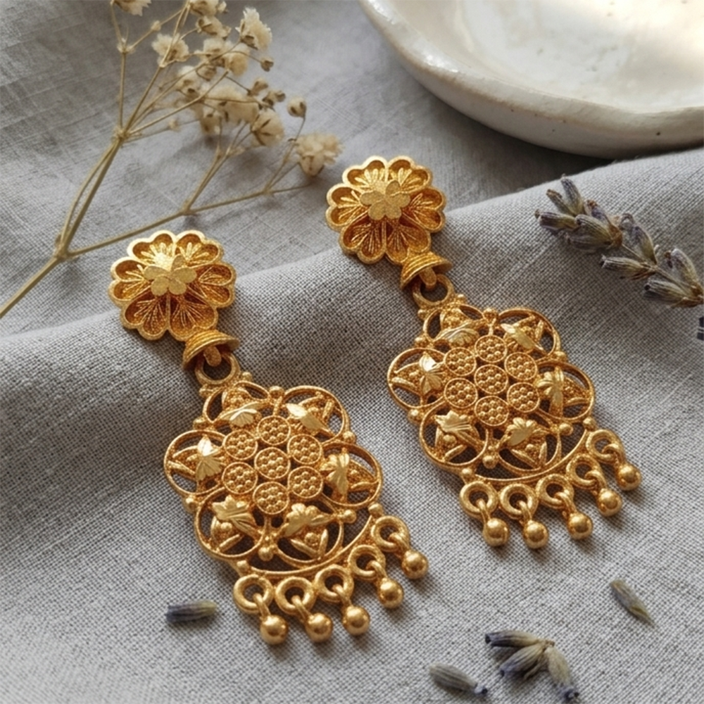 JewelMaze Gold Plated Traditional Small Dangler Earrings