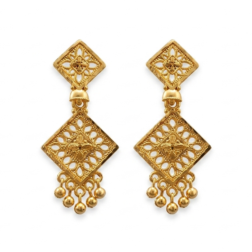 JewelMaze Gold Plated Traditional Small Dangler Earrings
