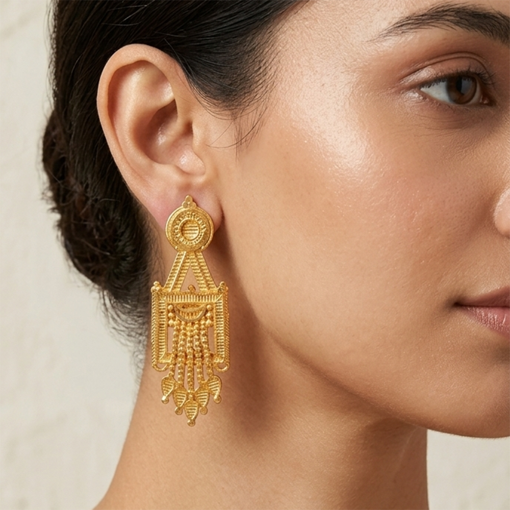 JewelMaze Gold Plated Traditional Small Dangler Earrings