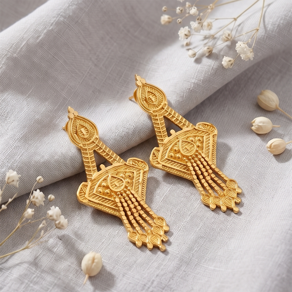 JewelMaze Gold Plated Traditional Small Dangler Earrings