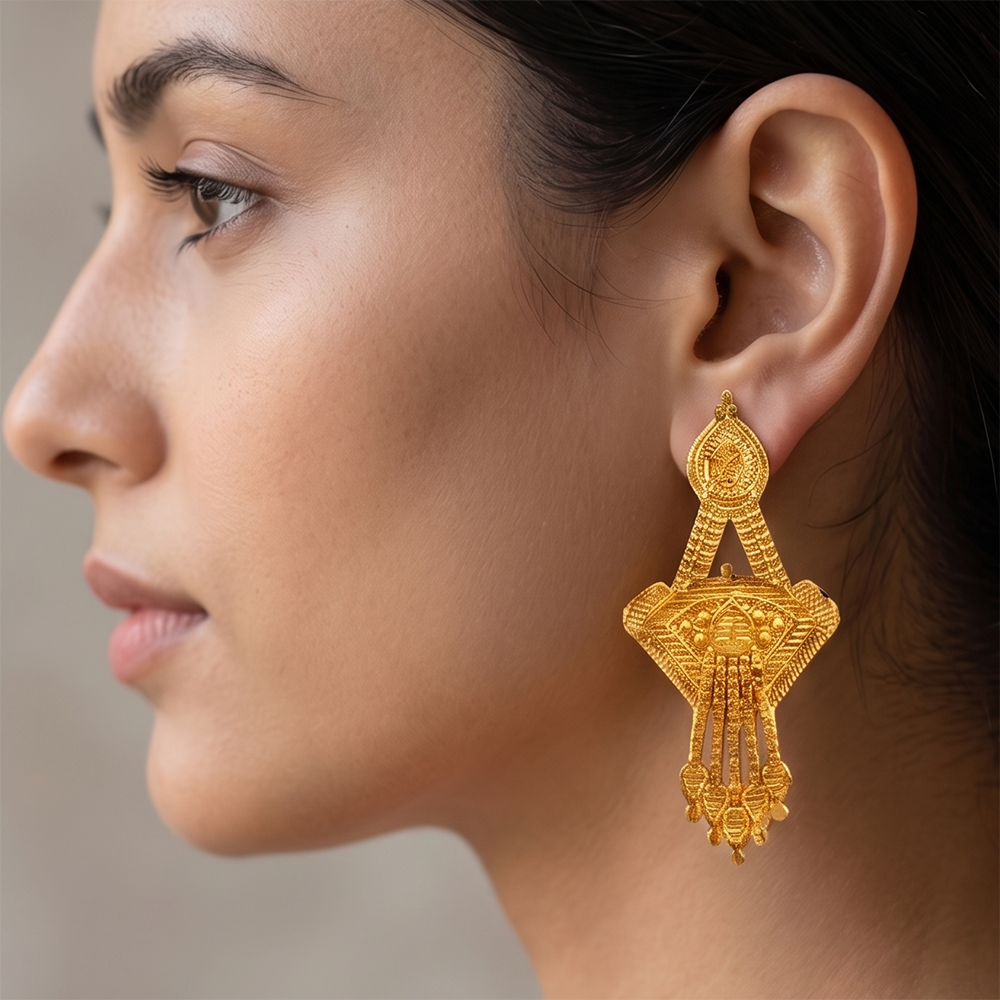 JewelMaze Gold Plated Traditional Small Dangler Earrings