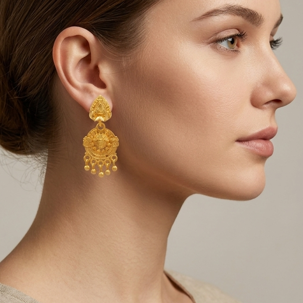 JewelMaze Gold Plated Traditional Small Dangler Earrings