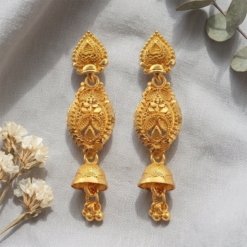 JewelMaze Gold Plated Traditional Small Jhumki Earrings