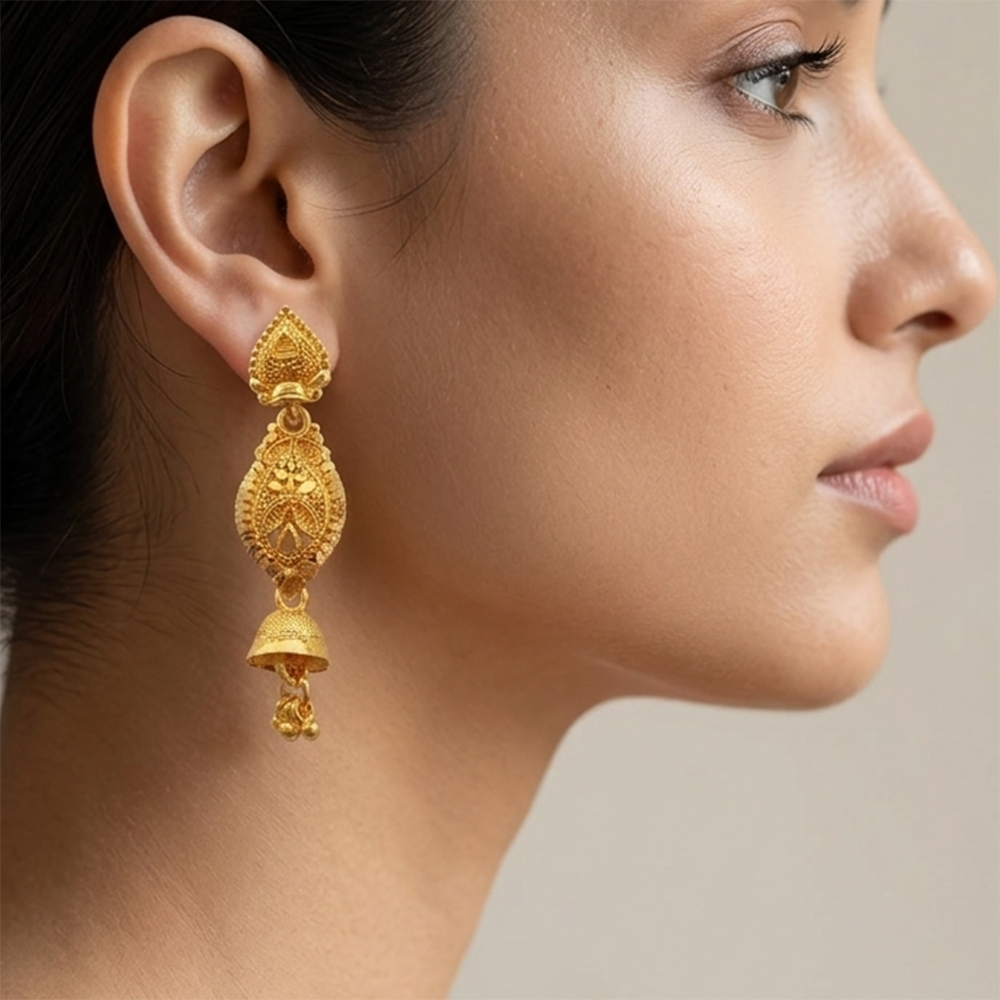 JewelMaze Gold Plated Traditional Small Jhumki Earrings