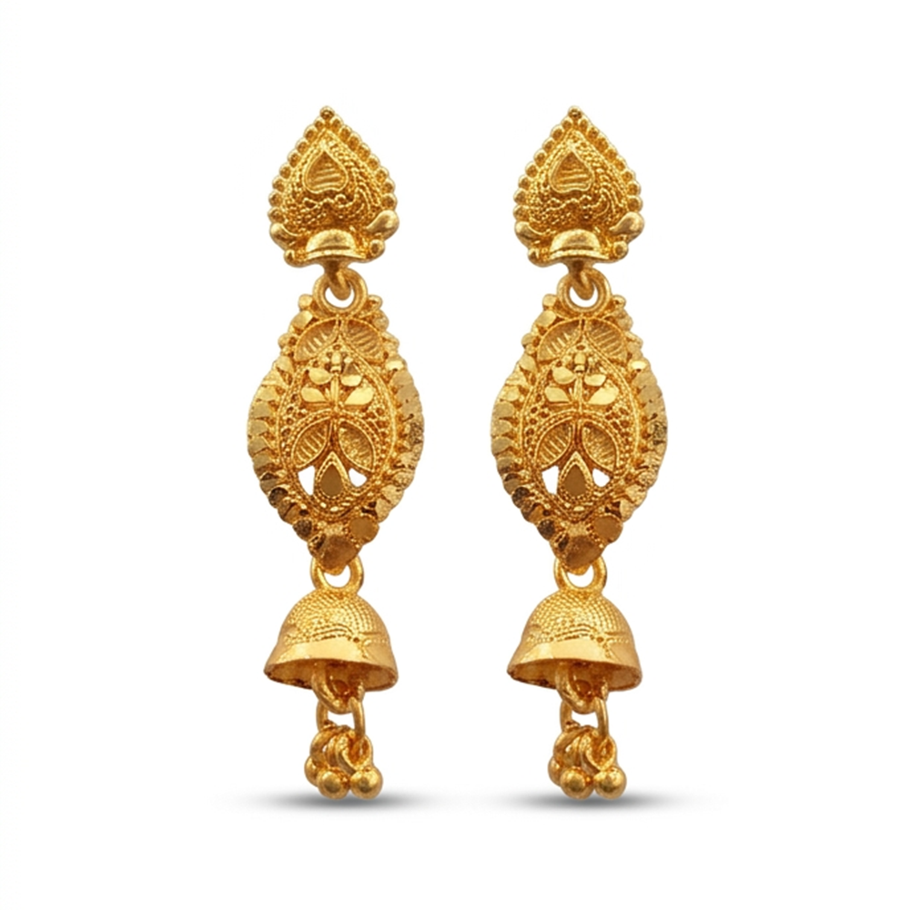 JewelMaze Gold Plated Traditional Small Jhumki Earrings