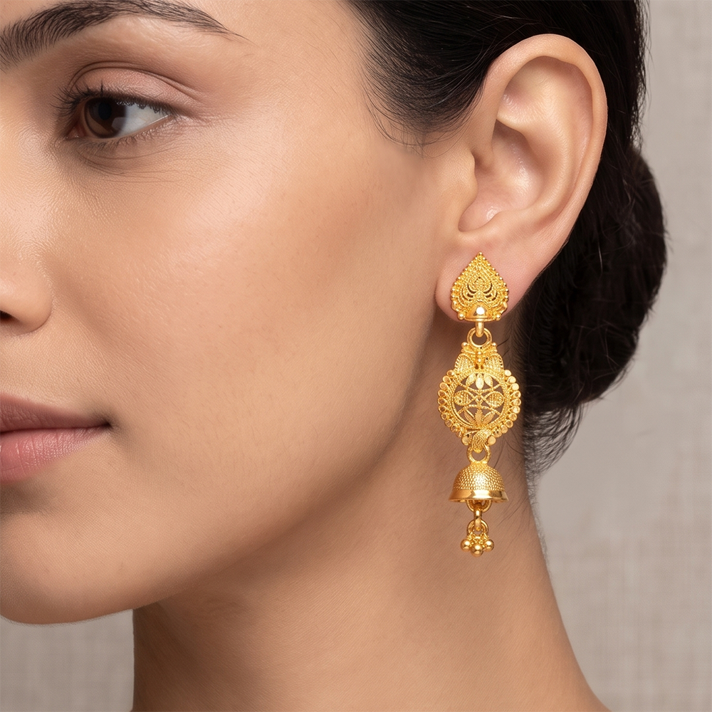 JewelMaze Gold Plated Traditional Small Dangler Earrings