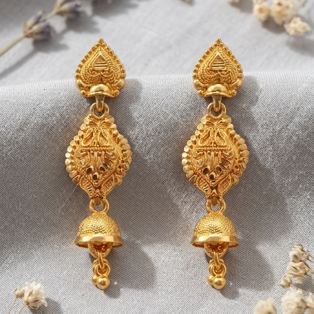 JewelMaze Gold Plated Traditional Small Jhumki Earrings