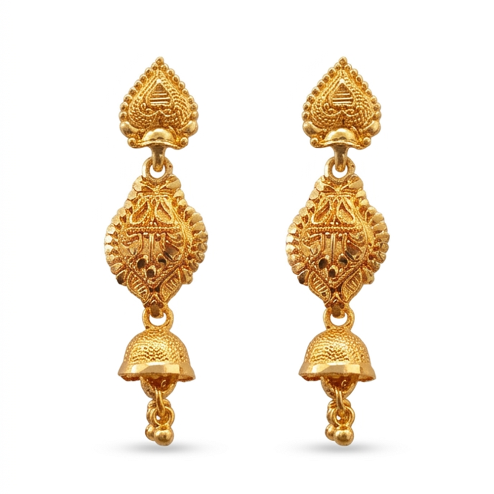 JewelMaze Gold Plated Traditional Small Jhumki Earrings