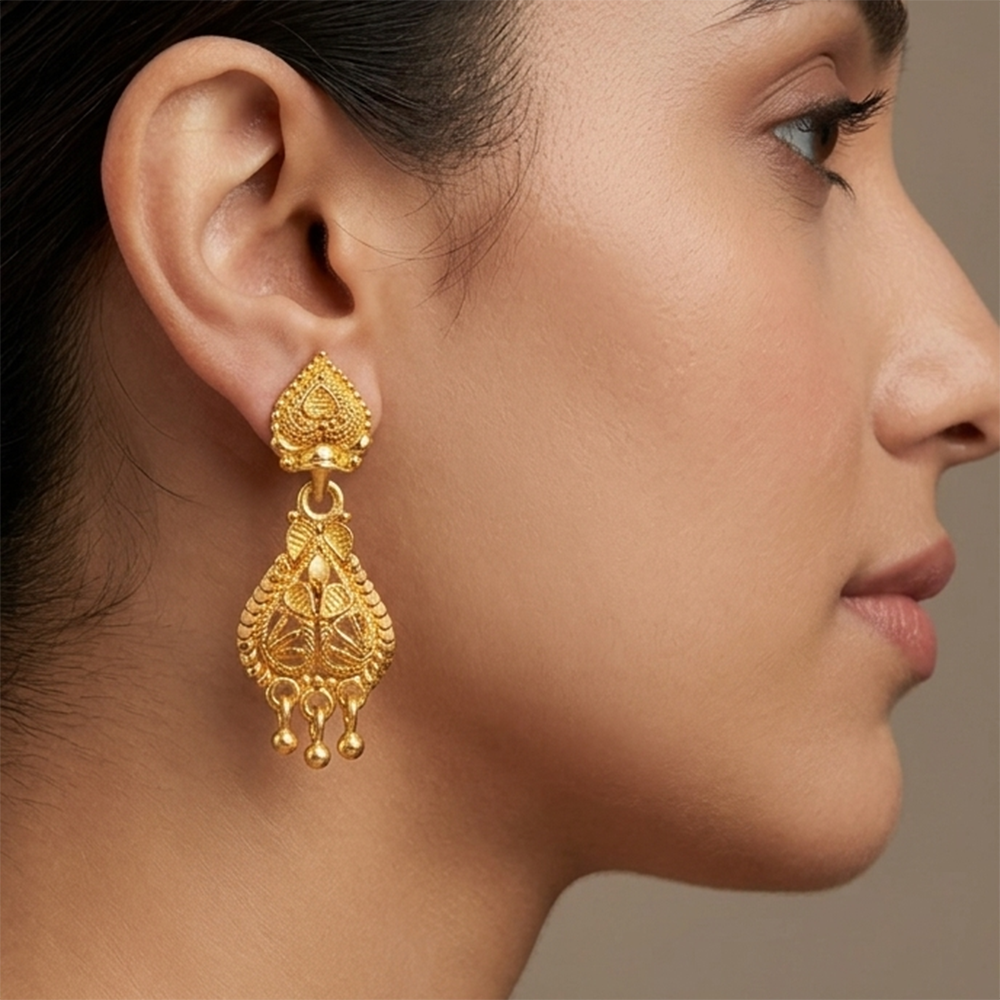 JewelMaze Gold Plated Traditional Small Dangler Earrings