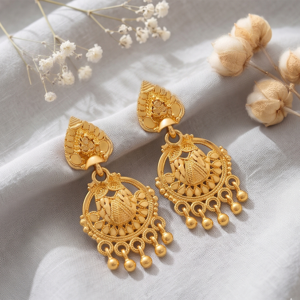 JewelMaze Gold Plated Traditional Small Dangler Earrings