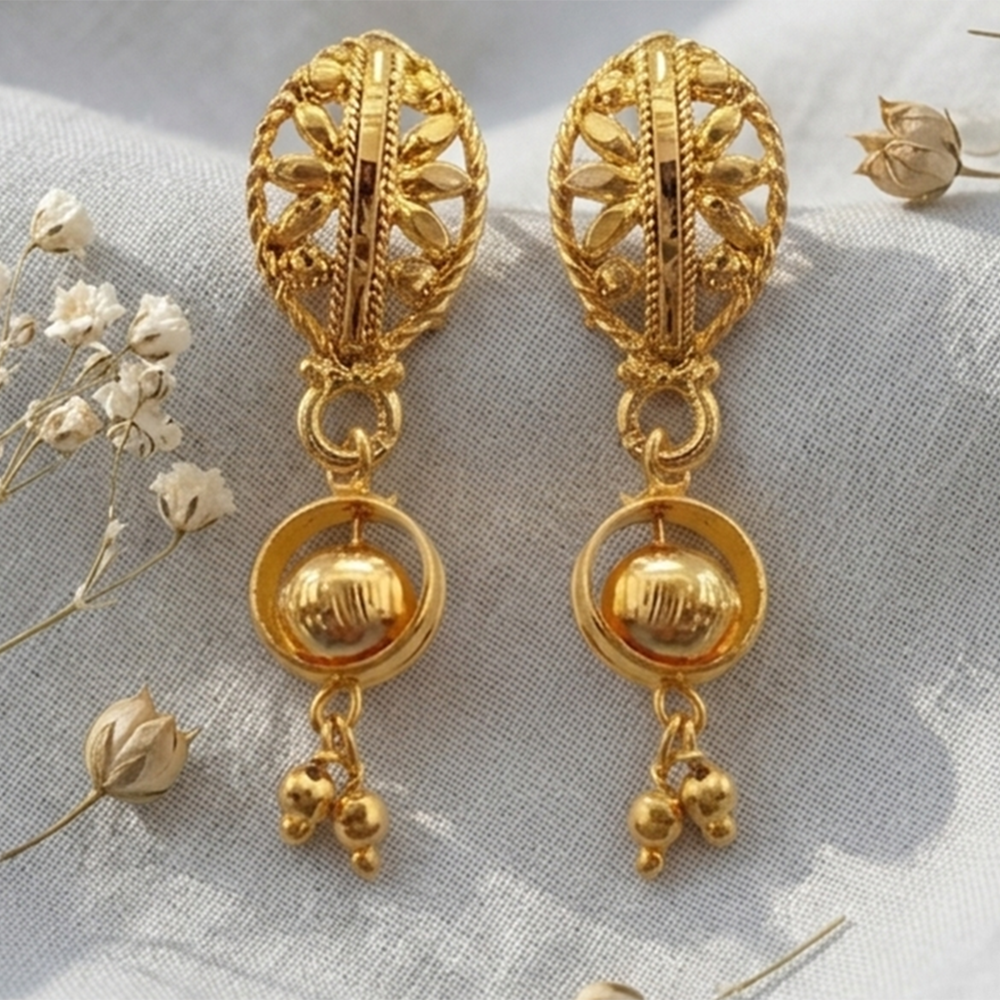JewelMaze Gold Plated Traditional Small Dangler Earrings