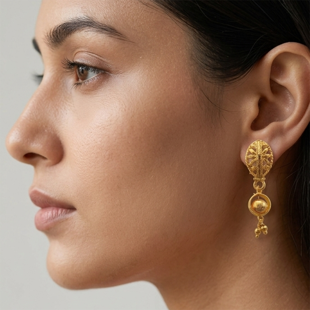 JewelMaze Gold Plated Traditional Small Dangler Earrings