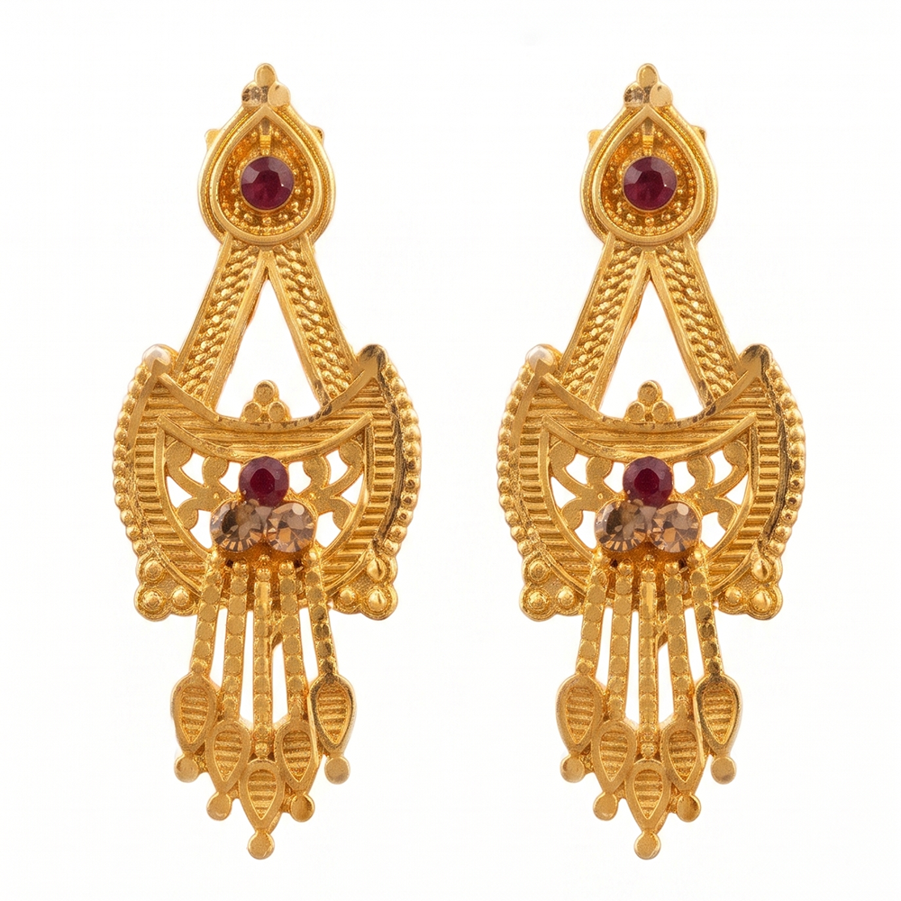 JewelMaze Gold Plated Traditional Small Dangler Earrings