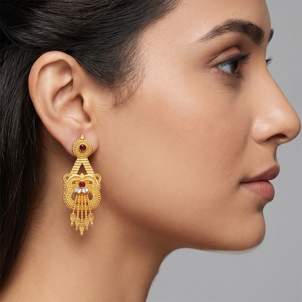 JewelMaze Gold Plated Traditional Small Dangler Earrings