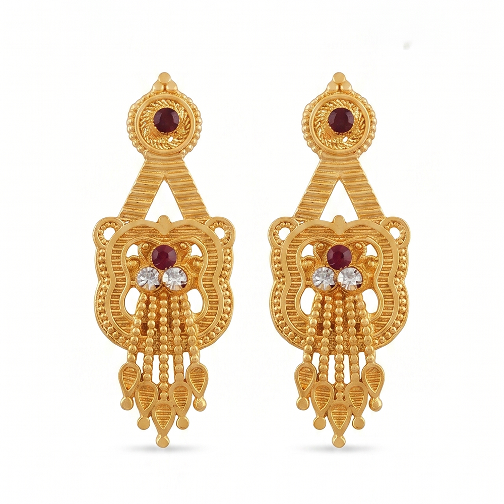 JewelMaze Gold Plated Traditional Small Dangler Earrings