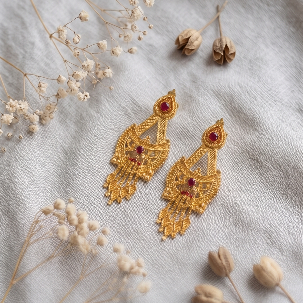 JewelMaze Gold Plated Traditional Small Dangler Earrings