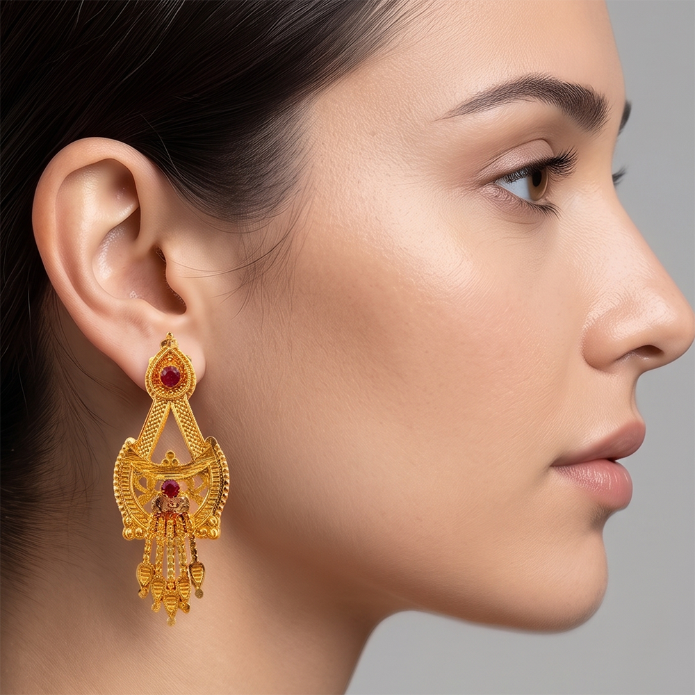 JewelMaze Gold Plated Traditional Small Dangler Earrings