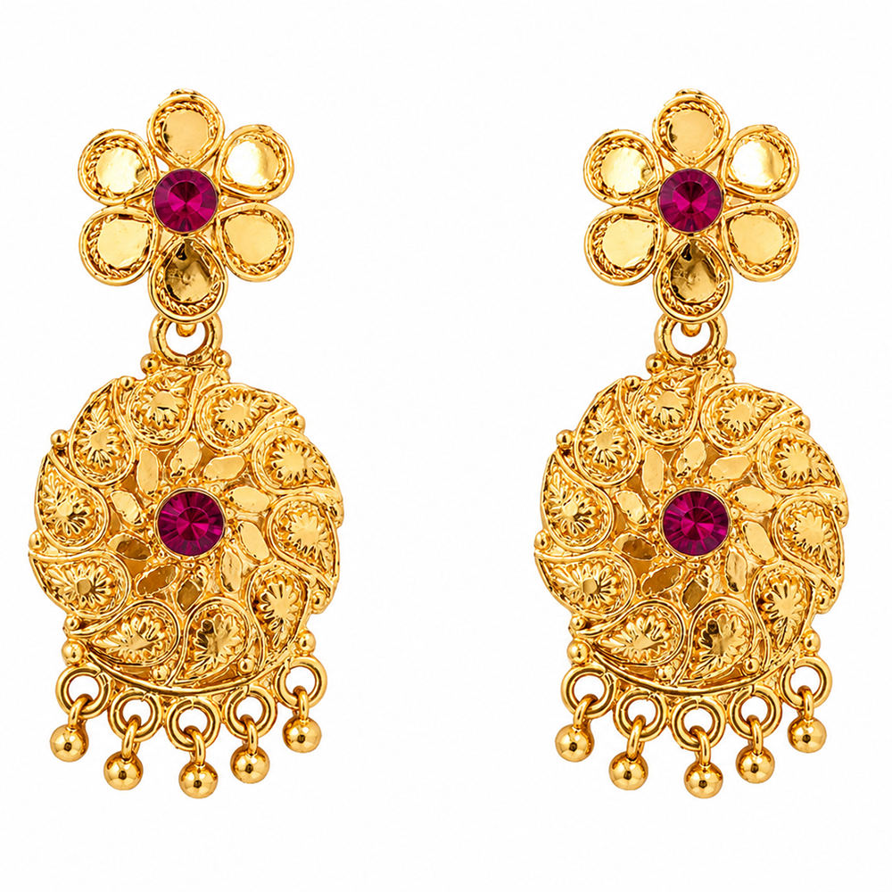 JewelMaze Gold Plated Traditional Small Dangler Earrings
