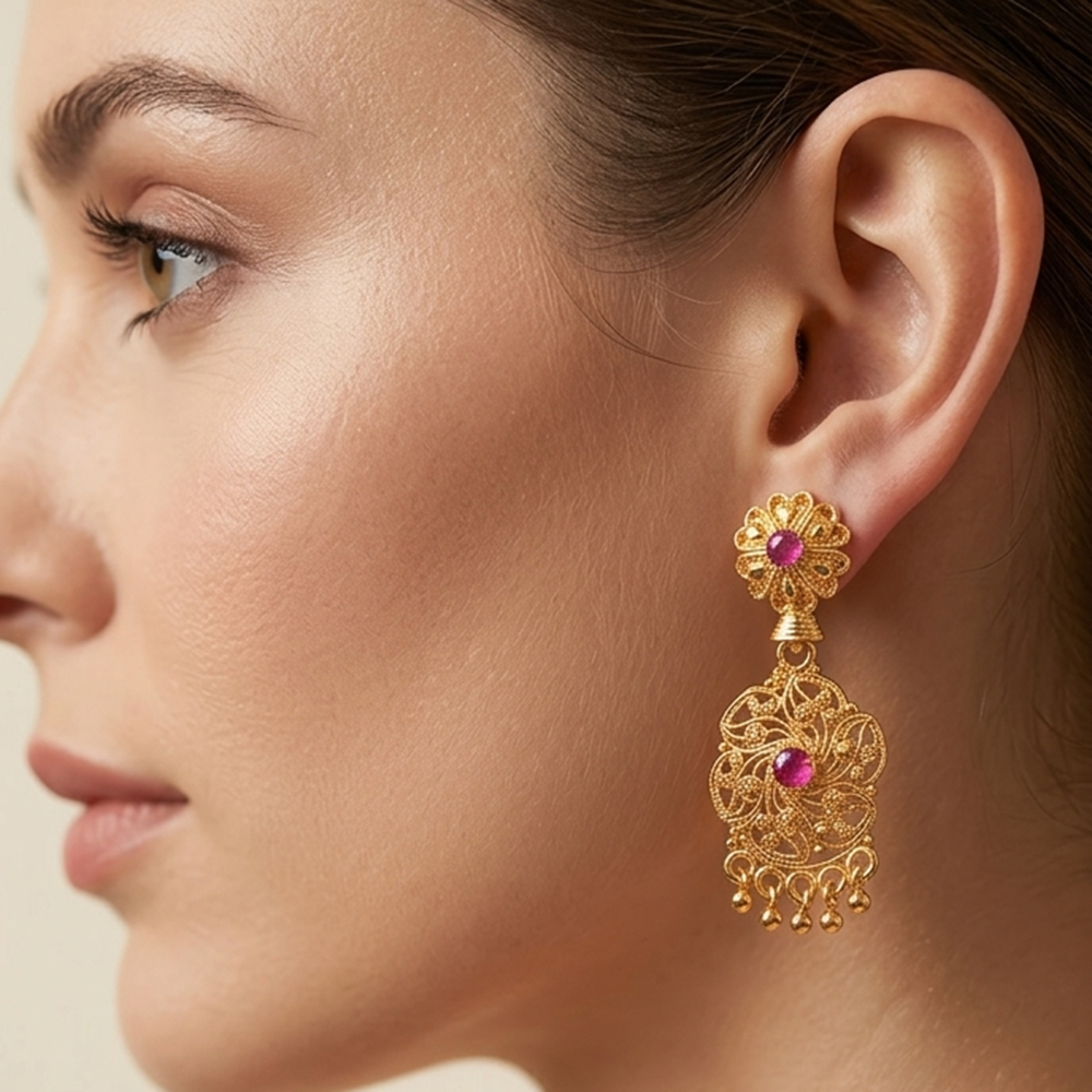JewelMaze Gold Plated Traditional Small Dangler Earrings