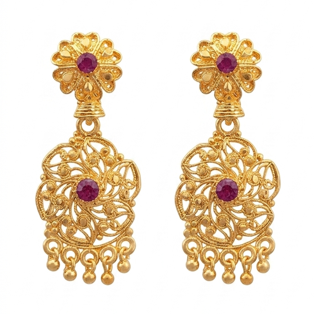 JewelMaze Gold Plated Traditional Small Dangler Earrings