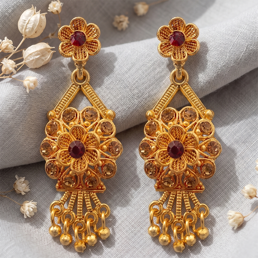 JewelMaze Gold Plated Traditional Small Dangler Earrings