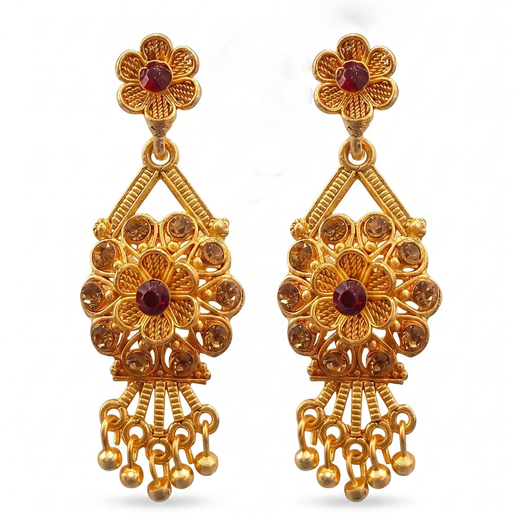 JewelMaze Gold Plated Traditional Small Dangler Earrings