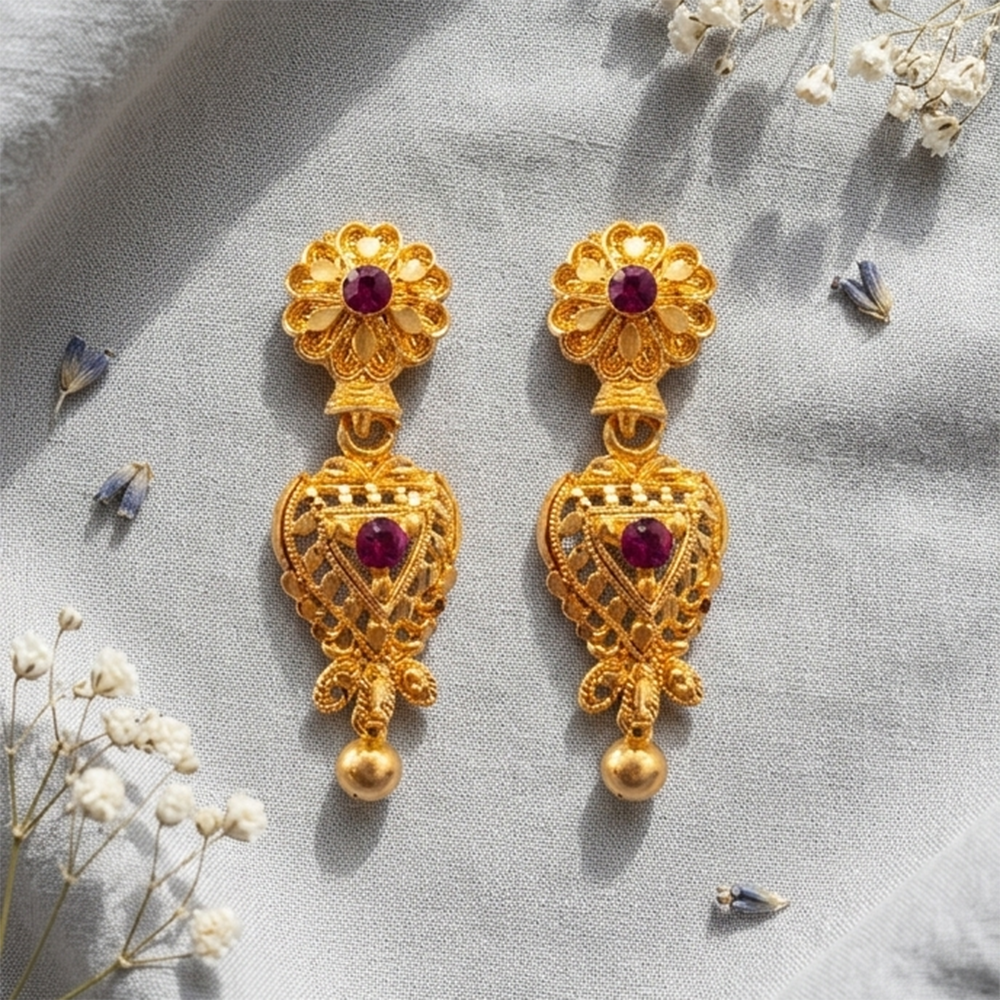 JewelMaze Gold Plated Traditional Small Dangler Earrings